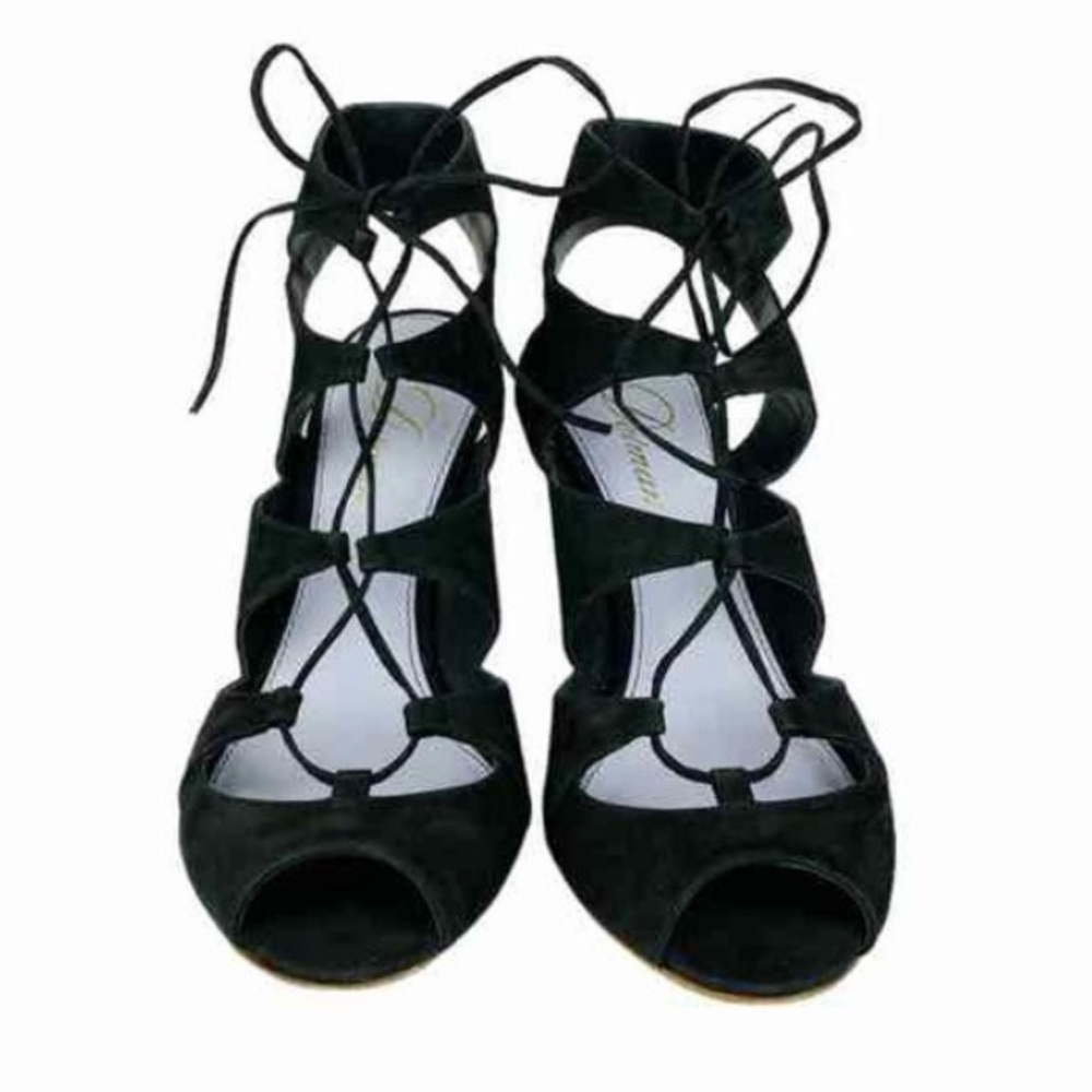 Delman, Women's Basha Gillie Suede Lace-Up Sandal, Black, Size 8
